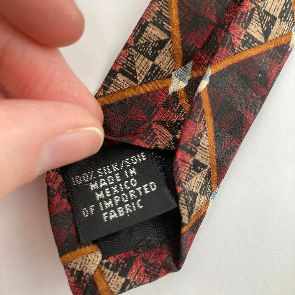Vintage Deadstock Oscar de la Renta Neckwear 100% Silk Geometric Print Wide Tie